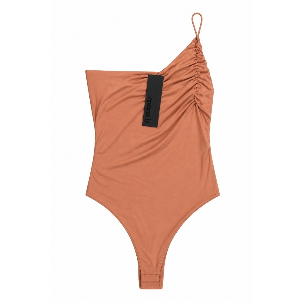 Mono B Ruched One Shoulder Bodysuit‎ Women M Terracotta NWT